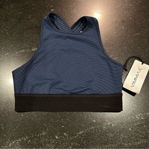 VIMIA X Shield Bralette High Neck Cross Back Sports Bra Navy Blue Black …